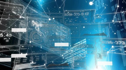 Poster - Bright blue glow starting network visualization centering globe and sliding panels for monitoring
