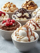 © SashaMagic - Various ice cream flavors with toppings in bowls