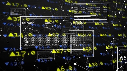 Poster - Fading in keyboard with panels showing updating counters and shifting network visualizing data