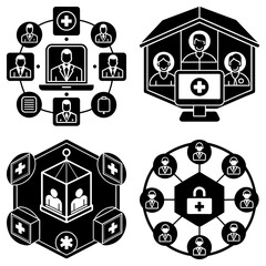 Poster - Illustration showing various medical and communication concepts including online healthcare and security icons