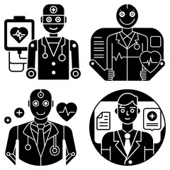 Poster - Illustration of four robot doctors in different poses and with different medical equipment features
