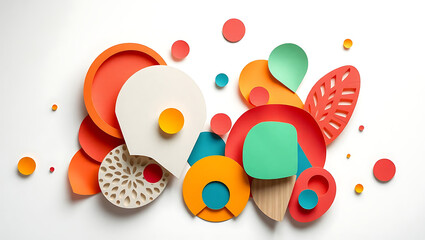 Poster - A vibrant display of colorful paper cutouts arranged in an abstract composition on white background created with generated ai