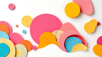 Poster - A colorful assortment of circles and abstract shapes spread across a white background in a playful design created with generated ai