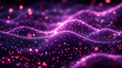 Poster - Vibrant abstract display of purple and pink waves with shimmering stars against a dark background