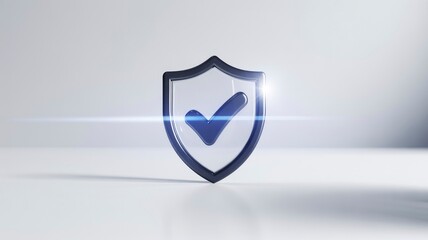 Aufkleber - 3D Render of a Metallic Shield with a Check Mark - Security and Protection Concept