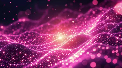 Poster - Vibrant cosmic landscape with glowing pink waves and sparkling stars at night