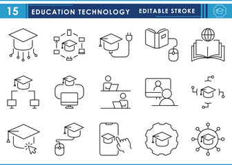 Poster - Education technology related line icons set. Vector editable stroke.