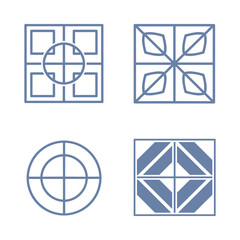 Poster - Four Geometric Square Designs in Blue, Minimalist Tile Patterns Vector Illustration