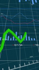 Poster - Green graphs and Financial data processing against businesswoman holding an umbrella