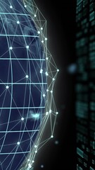 Poster - Animation of globe with binary coding and data processing over dark background