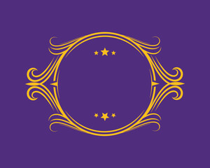 Aufkleber - Ornate Gold Frame with Stars on Purple Background, Decorative Element, Elegant Vector Illustration.