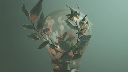 Poster - Light bulb with plants creating a unique blend of nature and technology in a serene atmosphere
