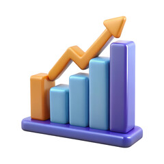 Poster - 3d rendering of a growing bar chart with an upward trend arrow isolated on transparent background
