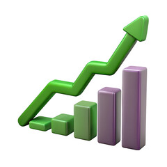 Poster - 3d rendered bar chart with upward trend arrow illustrating growth and progress isolated on transparent background