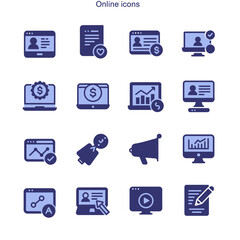 Poster - Collection of Blue Online Icons Representing Various Digital Concepts
