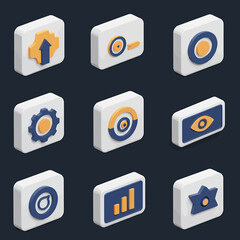 Poster - Isometric Icon Set Various 3D Rendered Symbols with White Blocks.