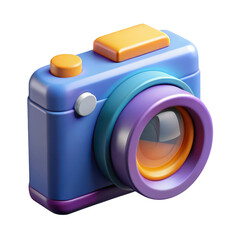 Poster - Vibrant 3d rendered toy camera with colorful buttons and lens isolated on transparent background