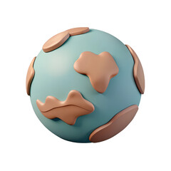 Poster - Stylized 3d globe with earth continents rendered in soft pastel tones isolated on transparent background