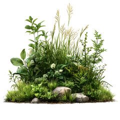 Aufkleber - A verdant and vibrant arrangement of Fescue grass herbs and other plants creating a serene and natural outdoor scene