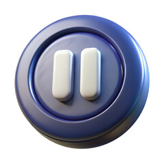 Poster - A glossy blue circular button featuring two vertical white rectangular shapes representing the pause symbol isolated on transparent background