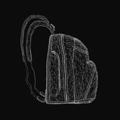 Fototapete - A wireframe backpack features intricate geometric shapes and clean lines on a black background. The design highlights structural details with a modern, minimalist aesthetic. Perfect for tech, design.