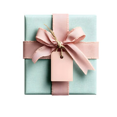 Poster - A beautifully wrapped gift box in a soothing pastel color adorned with a delicate pink ribbon and a charming tag creating a romantic and elegant presentation