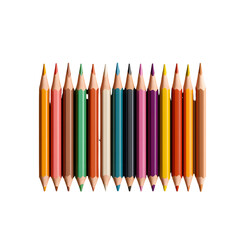 Poster - A vibrant rainbow colored arrangement of wooden pencils neatly lined up and centered on a plain white studio backdrop