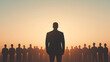 © A2Z AI  - Silhouette of a leader standing before a group with an orange sunset background, suggesting leadership, vision, and guidance in a team or organizational setting.