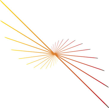 Geometric sunburst design with thin gradient rays in yellow, orange, and red, emanating from center