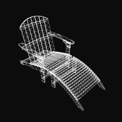 Poster - A 3D wireframe model of an chair features clean contours and realistic details on a black background. The lounger design evokes relaxation under the sun with its classic silhouette.