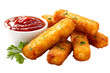 © Syed - On transparent background golden fried mozzarella cheese sticks are served with a side of ketchup and garnished