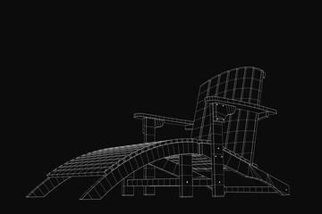 Aufkleber - A sleek 3D wireframe model of a sun lounger chair features a curved backrest, armrests, and detailed seat design. The blueprint-style rendering highlights intricate structural elements against.