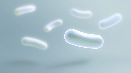 Poster - Abstract illustration of floating bacteria in a soft gradient background, showcasing the microscopic world and highlighting the importance of microorganisms in various ecosystems