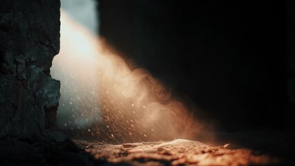Poster - Light beams illuminate dust particles in a confined space during a quiet afternoon
