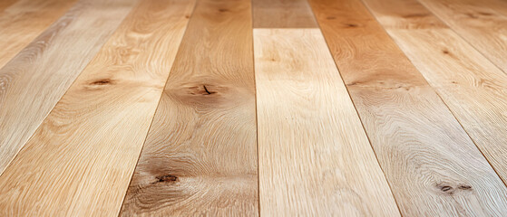 Poster - Detailed shot of light-toned wood planks with unique grain patterns. Warm hues create a inviting flooring texture.