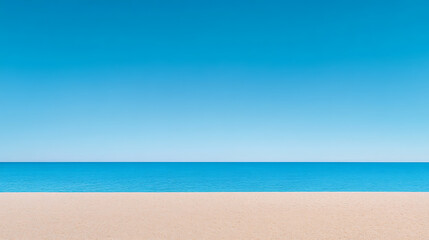Poster - Beach Scene: Serene seascape with blue water, clear sky, and sandy shore, offering a tranquil, minimalist aesthetic.