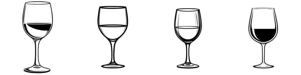 Poster - A modern minimalist design featuring a continuous one-line drawing of a wine glass isolated on a white background as a beverage element illustration