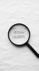 Poster - Black magnifying glass on crumpled white paper, displaying 