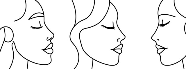 Poster - The collection features modern abstract faces, contemporary female silhouettes, and a set of three hand-drawn outline illustrations with a trendy modern aesthetic