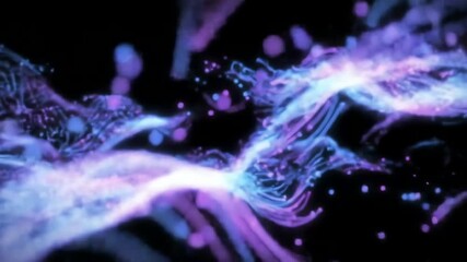 Poster - Abstract animation of flowing light trails in blue and purple hues against a black background, symbolizing energy, motion, cosmic flow, and ethereal beauty