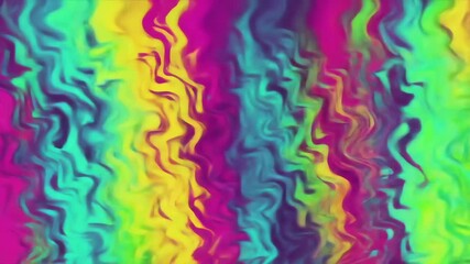 Poster - Abstract animation with vibrant, wavy patterns in yellow, green, purple hues, showcasing fluid motion and color transitions, representing energy, dynamism, and visual stimulation