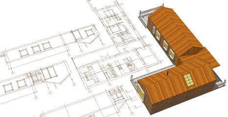 Poster - house project planning 3d illustration