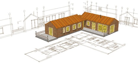 Poster - house project planning 3d illustration