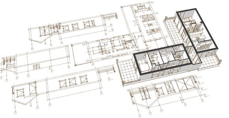 Poster - house project planning 3d illustration