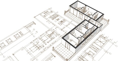 Poster - house project planning 3d illustration