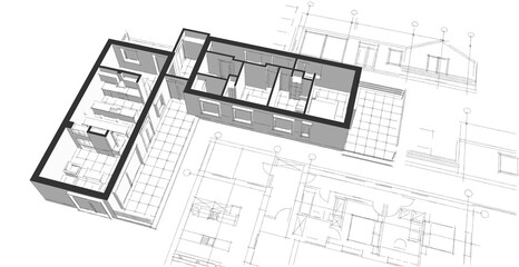Poster - house project planning 3d illustration