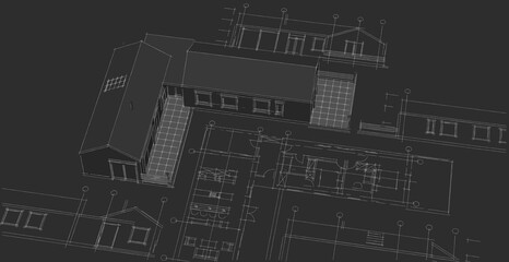 Poster - house project planning 3d illustration