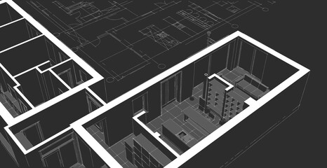 Poster - house project planning 3d illustration