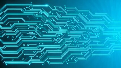 Poster - An intricate blue circuit board pattern with glowing lines and nodes, representing advanced technology and digital connections