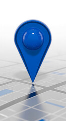 Poster - Blue 3D location pin on a map, representing navigation, direction, GPS, travel, or finding places